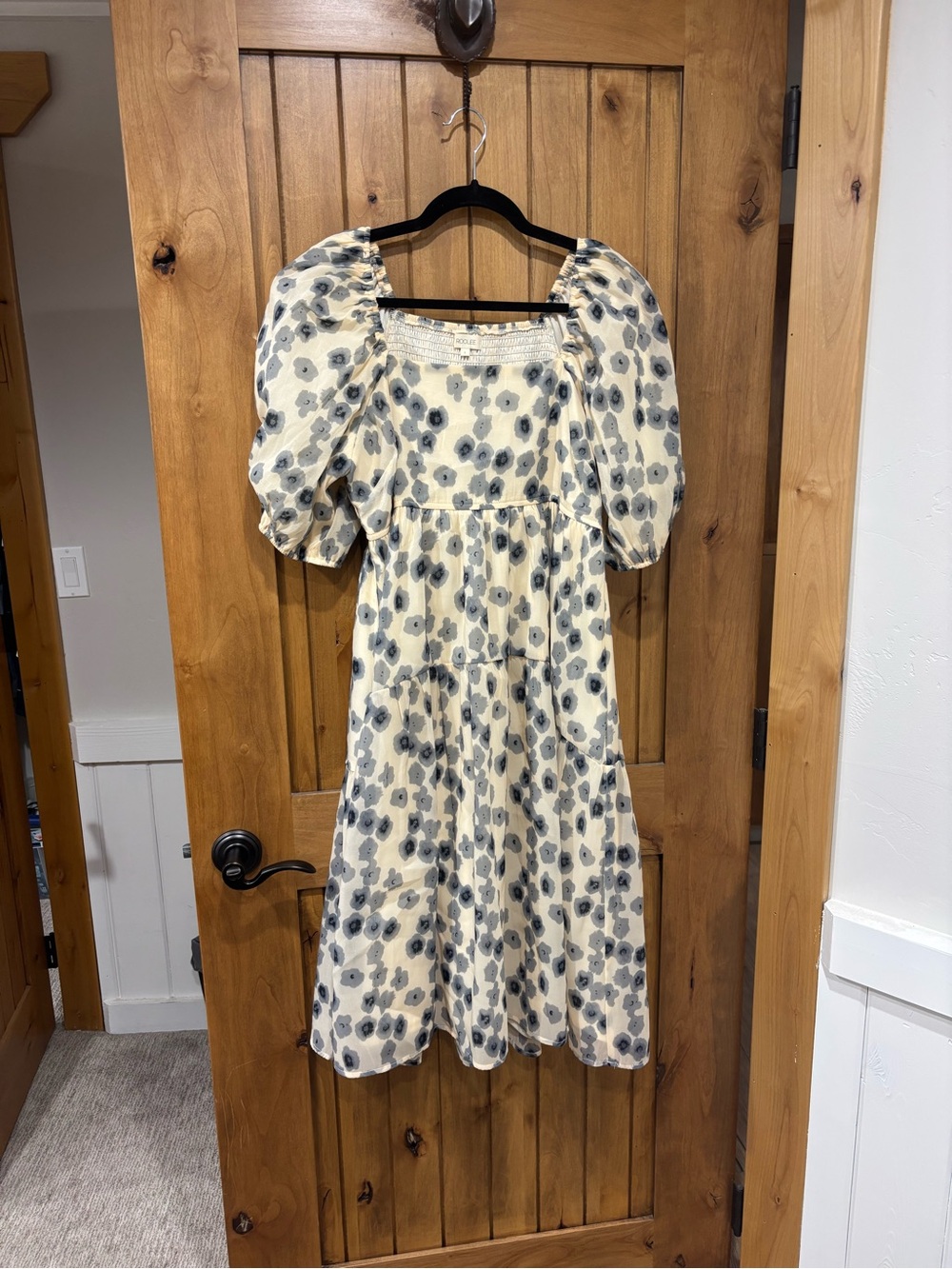 Roolee Cream Floral Puff Sleeve Midi Dress